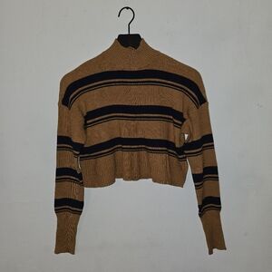 Arizona Jeans Co. Mustard & Black Striped Turtle Neck Cropped Sweater